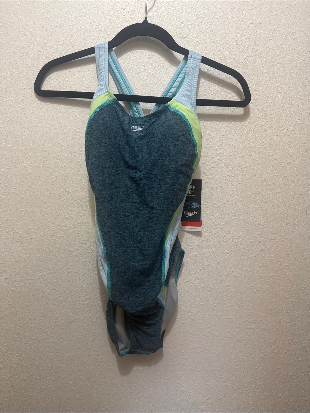 Speedo Teal, Light Blue & Lime Racerback One-Piece Swimsuit, Size 6